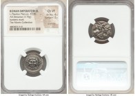 L. Plautius Plancus (47 BC). AR denarius (19mm, 3.75 gm, 6h). NGC Choice VF 4/5 - 2/5, scratches, bankers mark. Rome. L•PLAVTIVS, head of Medusa facin...