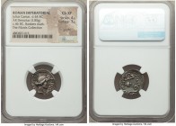 Julius Caesar, as Dictator (49-44 BC). AR denarius (18mm, 3.85 gm, 3h). NGC Choice XF 4/5 - 3/5, graffiti, bankers mark. North Africa (Utica?), 46 BC....