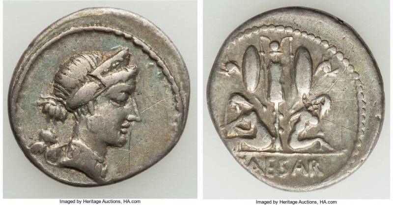 Julius Caesar, as Dictator (49-44 BC). AR denarius (18mm, 3.53 gm, 12h). VF, gra...