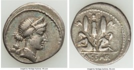 Julius Caesar, as Dictator (49-44 BC). AR denarius (18mm, 3.53 gm, 12h). VF, graffito. Military mint traveling with Caesar in Spain, late 46-early 45 ...