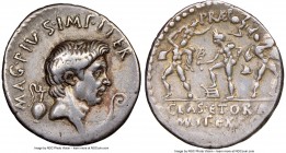 Pompey Magnus (died 48 BC). AR denarius (19mm, 3.82 gm, 2h). NGC Choice VF S 5/5 - 5/5. Posthumous issue of uncertain mint in Sicily (Catania?), ca. 4...