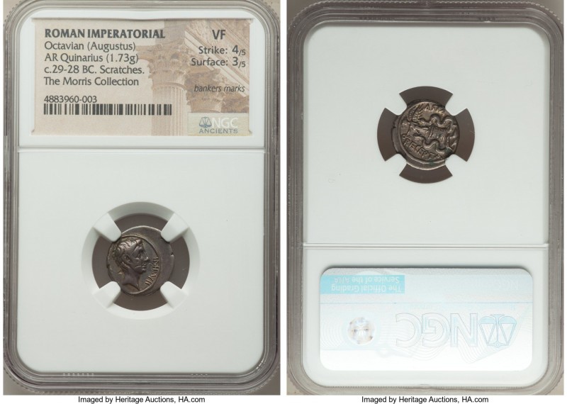 Octavian, as Sole Imperator (30-27 BC). AR quinarius (14mm, 1.73 gm, 4h). NGC VF...