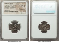 Augustus (27 BC-AD 14). AR denarius (19mm, 3.96 gm, 2h). NGC XF 4/5 - 3/5, bankers marks. Rome, ca. 19/18 BC, P. Petronius Turpilianus, moneyer. TVRPI...