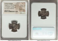 Augustus (27 BC-AD 14). AR denarius (19mm, 3.71 gm, 3h). NGC Fine 5/5 - 3/5, bankers marks. Rome, ca. 19/18 BC, L. Aquillius Florus, moneyer. L AQVILL...