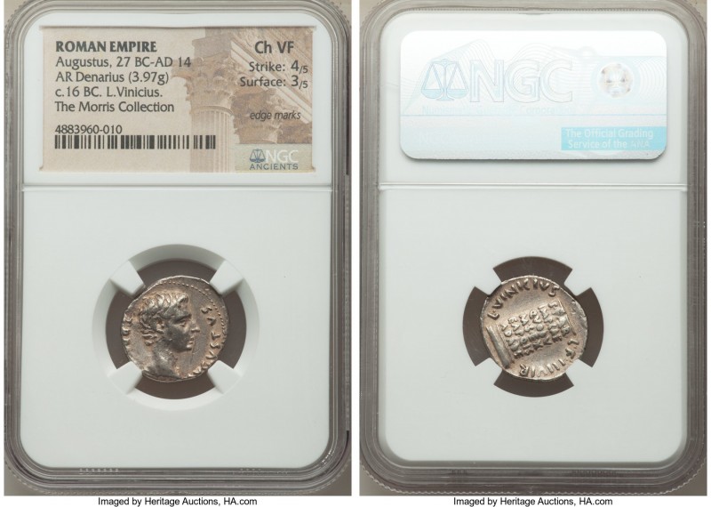 Augustus (27 BC-AD 14). AR denarius (19mm, 3.97 gm, 2h). NGC Choice VF 4/5 - 3/5...