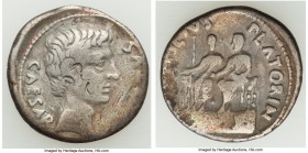 Augustus (27 BC-AD 14). AR denarius (20mm, 3.59 gm, 12h). Fine, bankers marks. Rome, 13 BC, C. Sulpicius Platorinus, moneyer. AVGVSTVS CAESAR, bare he...