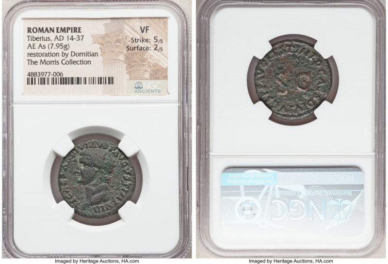 Tiberius (AD 14-37). AE as (25mm, 7.95 gm, 6h). NGC VF 5/5 - 2/5. Rome, Restorat...