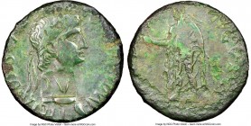 Claudius I (AD 41-54). AE sestertius (31mm, 16.62 gm, 6h). NGC VF 4/5 - 2/5, countermark. Rome, AD 41-50. TI CLAVDIVS CAESAR AVG P M TR P IMP, laureat...