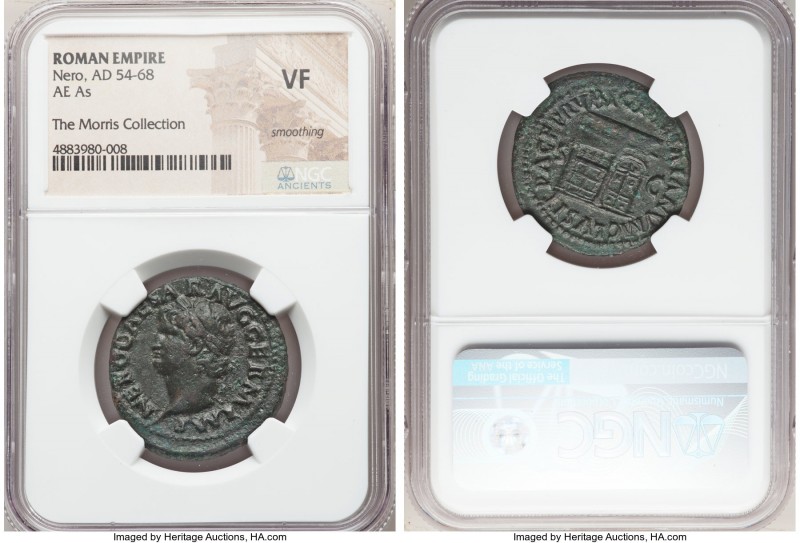 Nero (AD 54-68). AE as (28mm, 7h). NGC VF, smoothing. Rome, ca. AD 65. NERO CAES...