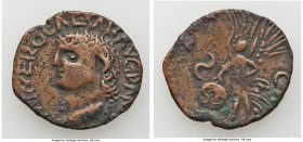 Nero (AD 54-68). Imitative AE as (25mm, 5.63 gm, 7h). VF. Lugdunum, local imitation, AD 65-66. IMP NERO CAESAR AVG PM, bare head of Nero left / Victor...