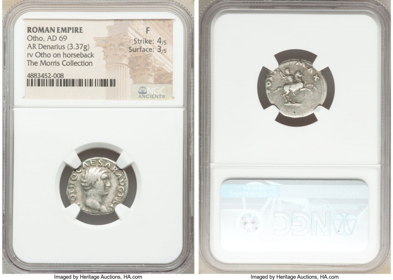 Otho (January-April AD 69). AR denarius (19mm, 3.37 gm, 5h). NGC Fine 4/5 - 3/5....