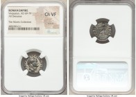 Vespasian (AD 69-79). AR denarius (17mm, 5h). NGC Choice VF, light scuff. Rome, AD 70. IMP CAESAR VESPASIANVS AVG, laureate head of Vespasian right / ...