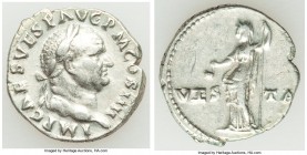 Vespasian (AD 69-79). AR denarius (19mm. 3.52 gm, 6h). VF. Rome, AD 72-73. IMP CAES VESP AVG P M COS IIII, laureate head of Vespasian right / VES-TA, ...