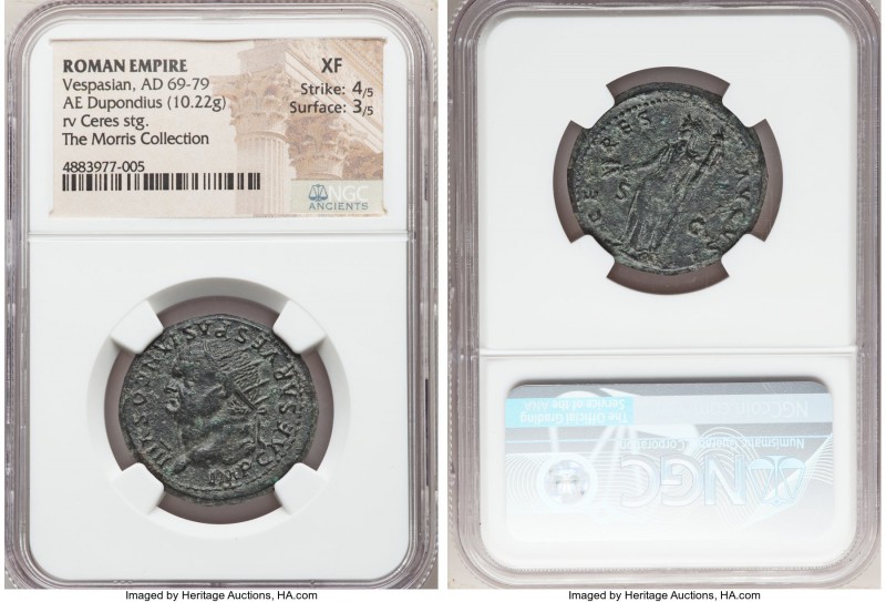 Vespasian (AD 69-79). AE dupondius (28mm, 10.22 gm, 7h). NGC XF 4/5 - 3/5. Rome,...