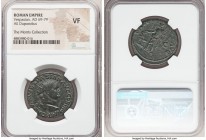 Vespasian (AD 69-79). AE dupondius (28mm, 7h). NGC VF. Lugdunum, AD 72. IMP CAESAR VESPASIAN AVG COS IIII, radiate head of Vespasian right, globe at p...