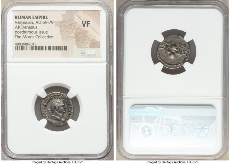 Divus Vespasian (AD 69-79). AR denarius (18mm, 6h). NGC VF. Rome, AD 80-81. DIVV...