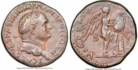 Titus, as Caesar (AD 79-81). AE sestertius (32mm, 26.77 gm, 7h). NGC Choice VF 4/5 - 4/5, Fine Style. Rome, Judaea Capta issue, AD 72. T CAES VESPASIA...