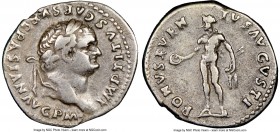 Titus, as Augustus (AD 79-81). AR denarius (20mm, 6h). NGC VF. Rome, AD 79-80. IMP TITVS CAES VESPASIAN AVG PM, laureate head of Titus right / BONVS E...