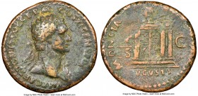 Domitian, as Augustus (AD 81-96). AE as (28mm, 11.72 gm, 6h). NGC Choice Fine S 2/5 - 3/5, overstruck. Rome, AD 85. IMP CAES DOMIT AVG GERM COS XI CEN...