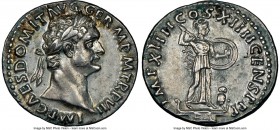 Domitian, as Augustus (AD 81-96). AR denarius (20mm, 3.48 gm, 6h). NGC AU 5/5 - 4/5. Rome, AD 88. IMP CAES DOMIT AVG-GERM P M TR P VII, laureate head ...