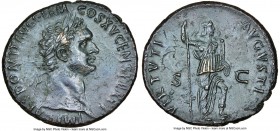 Domitian, as Augustus (AD 81-96). AE as (28mm, 6h). NGC Choice XF, smoothing. Rome, AD 90-91. IMP CAES DOMIT AVG GERM-COS XV CENS PER P P, laureate he...