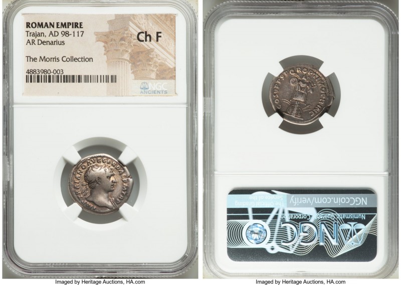 Trajan (AD 98-117). AR denarius (19mm, 7h). NGC Choice Fine. Rome. IMP TRAIANO A...