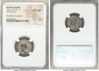 Trajan (AD 98-117), with Divus Trajan Pater. AR denarius (19mm, 6h). NGC Choice VF. Rome, AD 112-114 AD. IMP TRAIANVS AVG GER DAC P M TR P COS VI P P,...