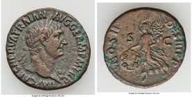 Trajan (AD 98-117). AE as (27mm, 9.70 gm, 6h). Choice VF. Rome, AD 99. IMP CAES NERVA TRAIAN AVG GERM P M TRP, laureate head of Trajan right, aegis on...