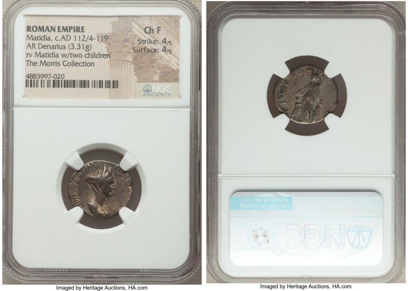 Matidia (AD 112-119). AR denarius (20mm, 3.31 gm, 7h). NGC Choice Fine 4/5 - 4/5...