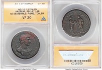 Hadrian (AD 117-138). AE sestertius (33mm, 6h). ANACS VF 20, tooled. Rome, AD 117. IMP CAES DIVI TRAIAN AVG F TRAIAN HADRIAN OPT AVG GER, laureate, cu...