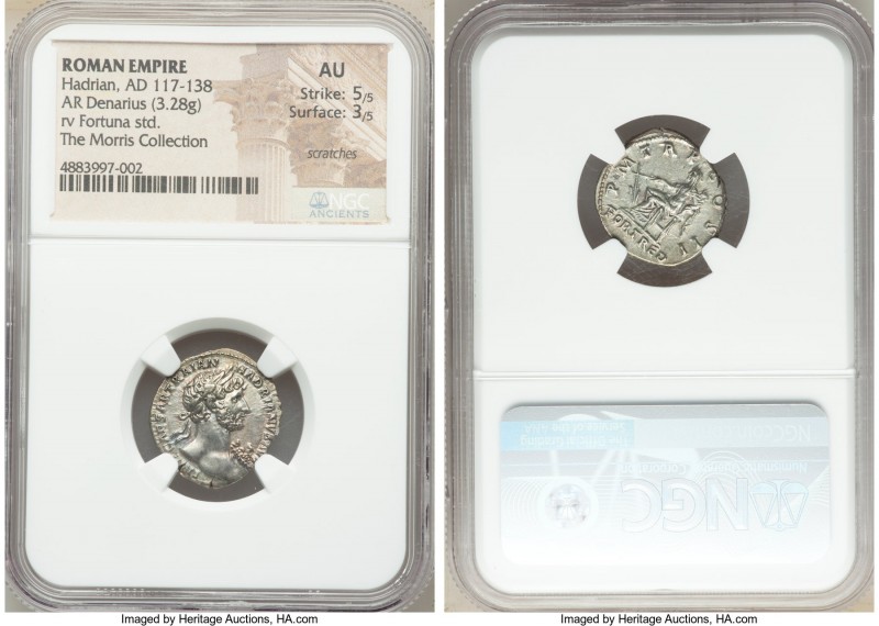 Hadrian (AD 117-138). AR denarius (19mm, 3.28 gm, 8h). NGC AU 5/5 - 3/5, scratch...