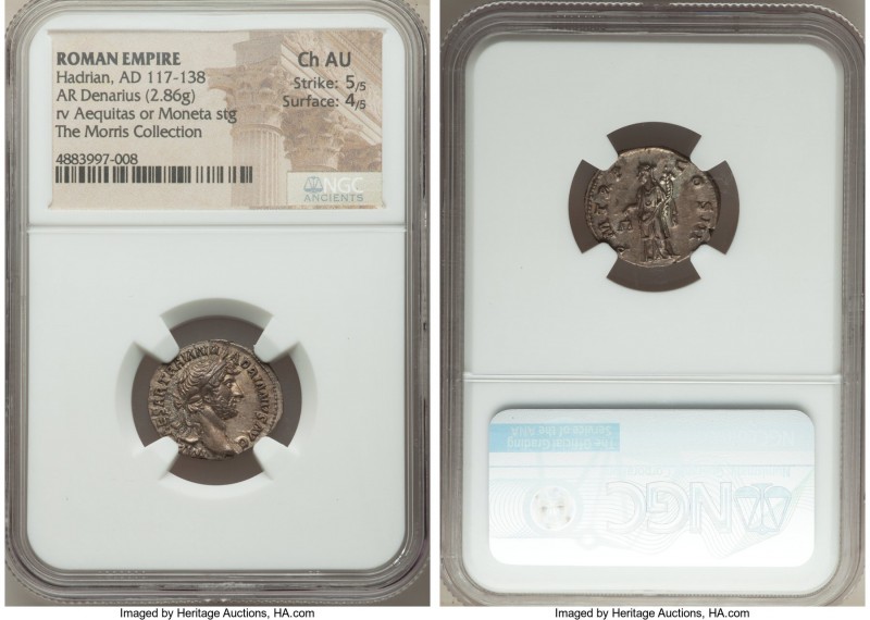 Hadrian (AD 117-138). AR denarius (19mm, 2.86 gm, 6h). NGC Choice AU 5/5 - 4/5. ...