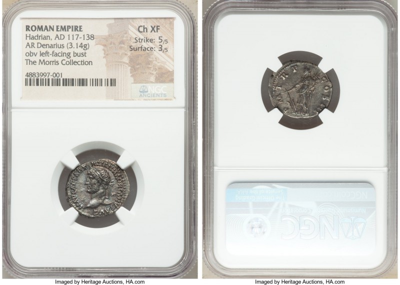 Hadrian (AD 117-138). AR denarius (19mm, 3.14 gm, 6h). NGC Choice XF 5/5 - 3/5. ...