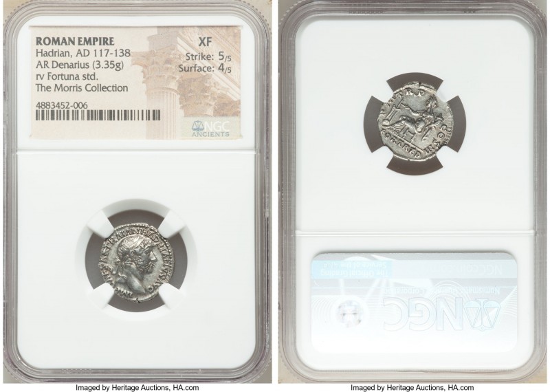 Hadrian (AD 117-138). AR denarius (17mm, 3.35 gm, 7h). NGC XF 5/5 - 4/5. Roma, A...