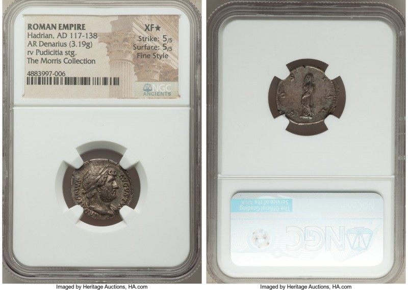 Hadrian (AD 117-138). AR denarius (19mm, 3.19 gm, 6h). NGC XF S 5/5 - 5/5, Fine ...