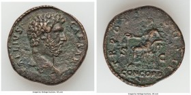 Aelius Caesar (AD 136-138). AE as (25mm, 13.13 gm, 5h). VF. Rome, AD 137. L AELIVS CAESAR, bare head of Aelius right / TR POT-COS II, Concordia seated...