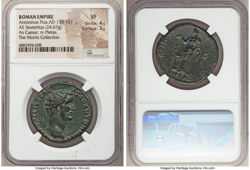 Antoninus Pius, as Caesar (AD 138-161). AE sestertius (32mm, 24.67 gm, 7h). NGC ...