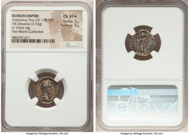 Antoninus Pius (AD 138-161). AR denarius (17mm, 3.33 gm, 6h). NGC Choice VF S 5/...