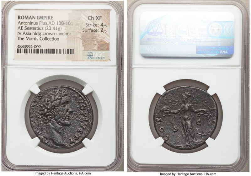 Antoninus Pius (AD 138-161). AE sestertius (31mm, 23.41 gm, 12h). NGC Choice XF ...