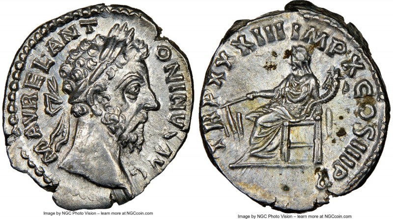 Marcus Aurelius (AD 161-180). AR denarius (17mm, 3.27 gm, 6h). NGC MS 5/5 - 4/5....