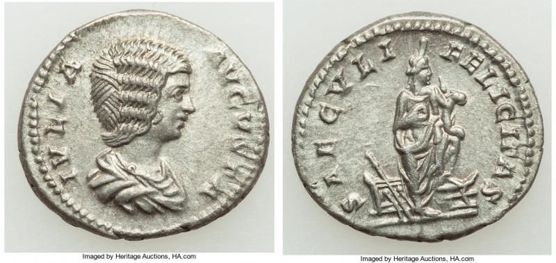 Julia Domna (AD 193-217). AR denarius (19mm, 3.32 gm, 1h). XF. Rome, AD 200-207....