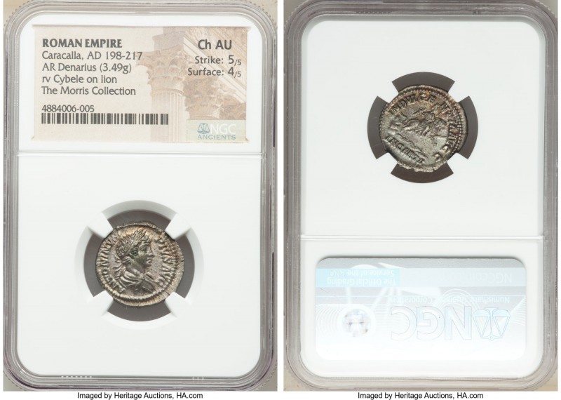 Caracalla (AD 198-217). AR denarius (19mm, 3.49 gm, 7h). NGC Choice AU 5/5 - 4/5...