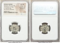 Macrinus (AD 217-218). AR denarius (19mm, 2.93 gm, 12h). NGC Choice AU 5/5 - 4/5, Fine Style. Rome. IMP C M OPEL SEV-MACRINVS AVG, laureate, draped bu...