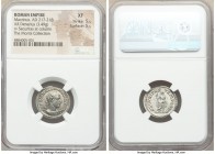 Macrinus (AD 217-218). AR denarius (20mm, 3.49 gm, 12h). NGC XF 5/5 - 5/5. Rome. IMP C M OPEL SEV MACRINVS AVG, laureate, cuirassed bust of Macrinus r...