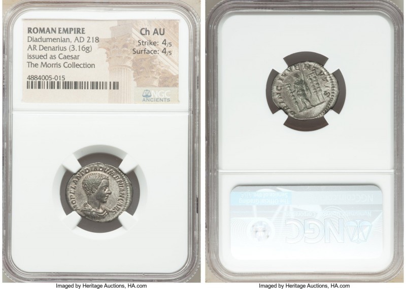 Diadumenian, as Caesar (AD 218). AR denarius (20mm, 3.16 gm, 5h). NGC Choice AU ...