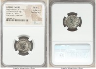 Diadumenian, as Caesar (AD 218). AR denarius (20mm, 3.16 gm, 5h). NGC Choice AU 4/5 - 4/5. Rome, AD 217. M OPEL ANT DIADVMENIAN CAES, bare headed, dra...