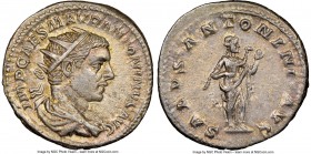 Elagabalus (AD 218-222). AR antoninianus (22mm, 1h). NGC AU. Rome, AD 219. IMP CAES M AVR ANTONINVS AVG, radiate, draped and cuirassed bust of Elagaba...