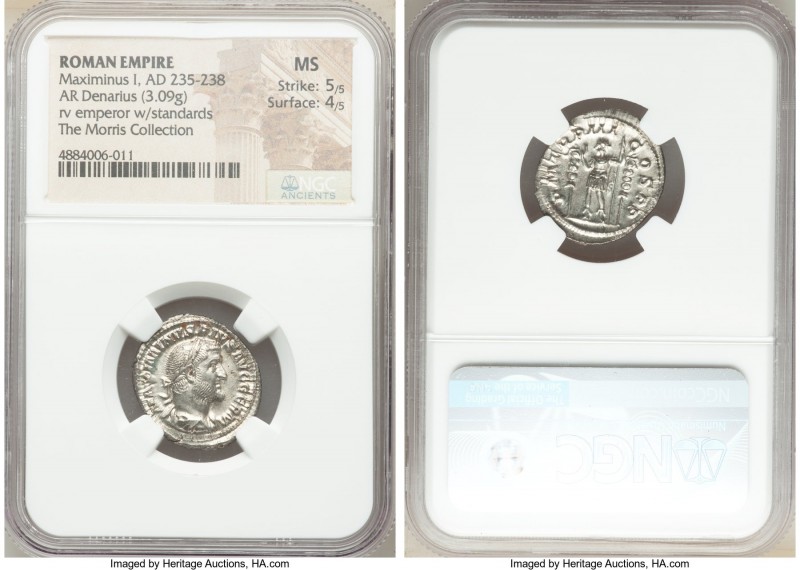 Maximinus I (AD 235-238). AR denarius (21mm, 3.09 gm, 6h). NGC MS 5/5 - 4/5. Rom...