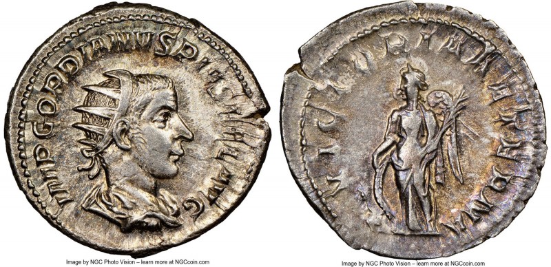 Gordian III (AD 238-244). AR antoninianus (23mm, 10h). NGC AU. Rome, AD 243-244....