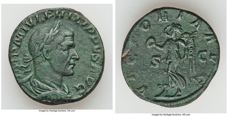 Philip I (AD 244-249). AE sestertius (27mm, 16.55 gm, 12h). VF. Rome, AD 244. IM...